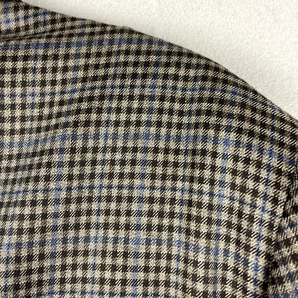 Brooks‎ Brothers 1818 Madison Saxxon Wool Blazer Mens 42L Black Tan Check Plaid